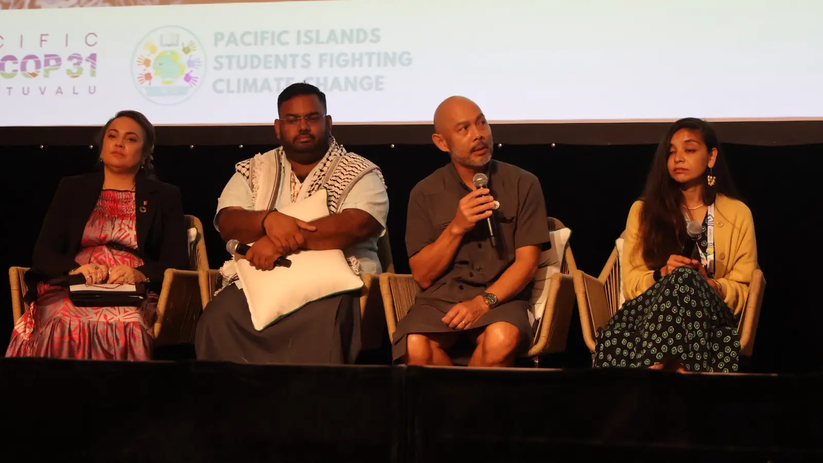 From left - Kiribati Minister for Women, Youth, Sport and Social Affairs Ruth Cross Kwansing, Pacific Islands Students Fighting Climate Change engagement outreach lead Abdul Shaheed, Pacific Community (SPC) Human Rights and Social Development director Miles Young, Pacific Islands Climate Action Network international policy lead Dr Sindra Sharma and Reverend James Bhagwan General Secretary of the Pacific Conference of Churches Secretariat.