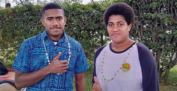 Mesake Ibeco and Mereia Mici are happy to be back home. Photo: Waisea Nasokia