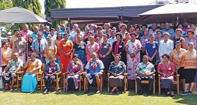 Medical Services Pacific Country director Ashna Shaleen (seated fourth from left), and Divisional Commissioner West Apolosi Lewaqai, with participants of the Western interagency response to gender based violence workshop at the Tanoa Waterfront Hotel in Lautoka on December 1, 2022. Photo: Salote Qalubau