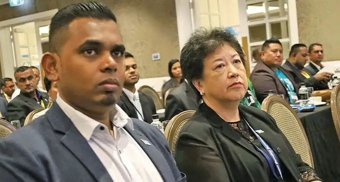 Investment Fiji chief executive officer Kamal Chetty and its chair Jenny Seeto during the New Zealand trade mission in Auckland on November 20, 2023.