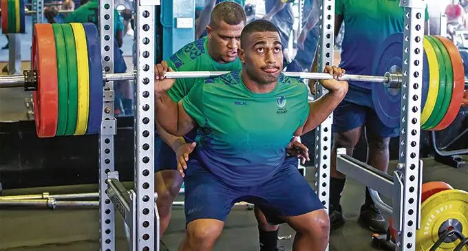 Pacific Combine squad member Livai Natave during their weights training at the HPU gym on March 19, 2019. Photo: Zoom Fiji