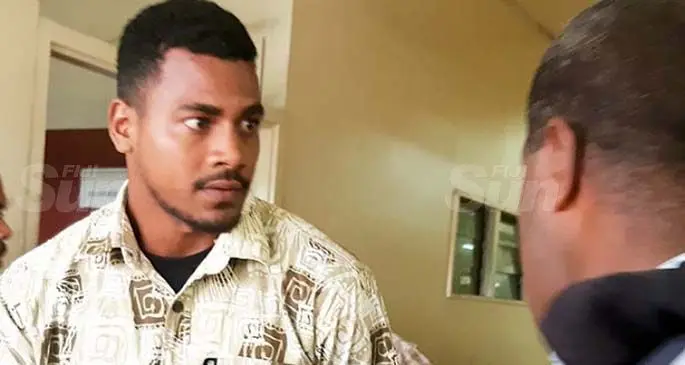 Keresi Maya (left) after his hearing at the Nausori Magistrates Court on August 31, 2020. Photo: Shalveen Chand
