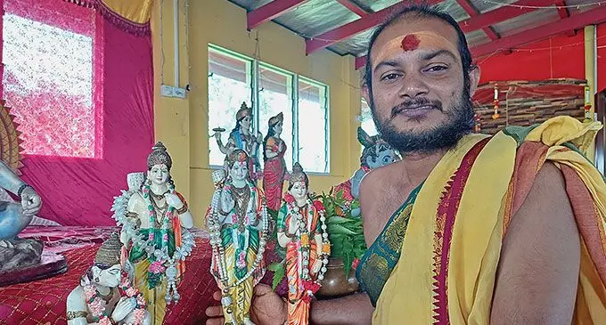 Shree Sai Ambaji Darbaar priest Mandhir Singh preparing for Ram Navami in Labasa on April 9, 2024. Photo: Shratika Naidu