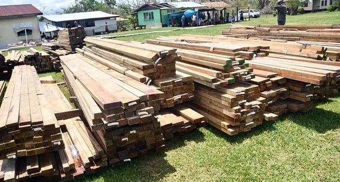 Some of the timber that was donated by Pine Group to help rebuild schools and homes in Bua. Photo: Office of the Prime Minister