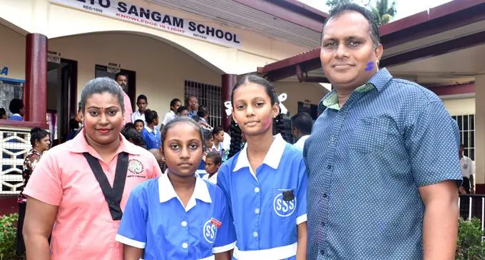 From left: Suzie Kumar with her daughters, Sabeto Sangam School prefect Reah Kumar, headgirl Neha Kumar and husband, Nilesh Kumar after the school’s prefect induction ceremony in Nadi on March 1, 2018. Photo: Arieta Vakasukawaqa