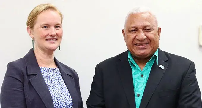 New Zealand’s new High Commissioner Charlotte Darlow with Prime Minister Voreqe Bainimarama.