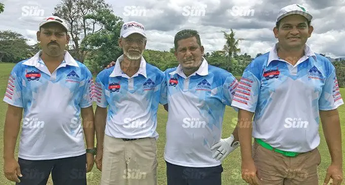 Golfers (from left) Jainedra Prasad, Rajend Singh, Abid Hussain and Mohammed Rizwan during the RC Manubhai Ba Open at the Rarawai Golf Club in Ba on December 5, 2021. Photo: Waisea Nasokia