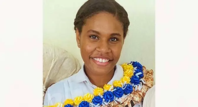 Esther Rogoua Cakaunivere after her badging as deputy head girl of Jai Narayan College in Suva last year.