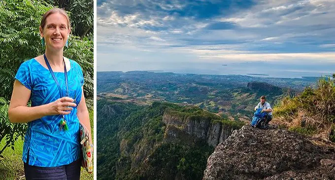Tanoa Treks director, Marita Manley, is encouraged by discussions about sustainability within the tourism sector. A tourist trekking through a mountain range in the western division in Fiji.