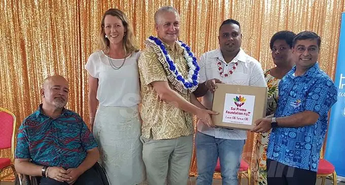 From left: President of the Fiji Disabled Peoples Federation Josko Wakaniyasi, Deputy New Zealand High Commissioner to Fiji Michelle Podmore, Deputy British High Commissioner to Fiji Paul Welsh, United Blind Persons of Fiji organising committee chairperson Rajnel Prasad, Elesi Aditila (President United Blind Persons of Fiji) and Sai Prema Foundation secretary Remal Tappoo. Photo: Shreeya Verma