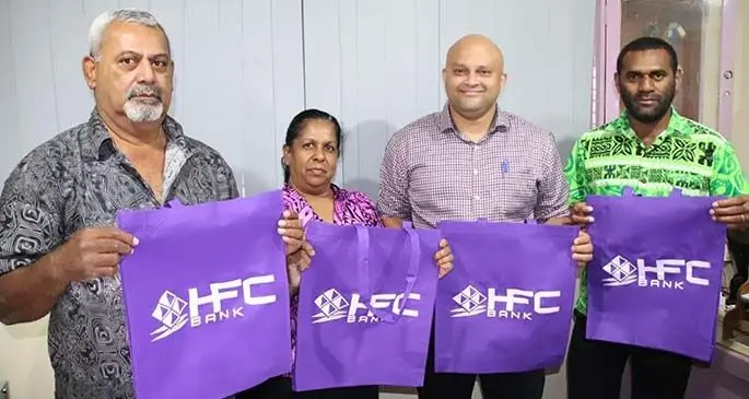 (from left to right) Joeli Tuiwalekoto (Suva City Council Assistant Market Master), Shobhna Verma (Suva United Market Vendors  Association) , Admond Chandra (HFC Bank General Manager Operations & Transformation) & Kalivati Bola (Suva City  Market   Supervisor)