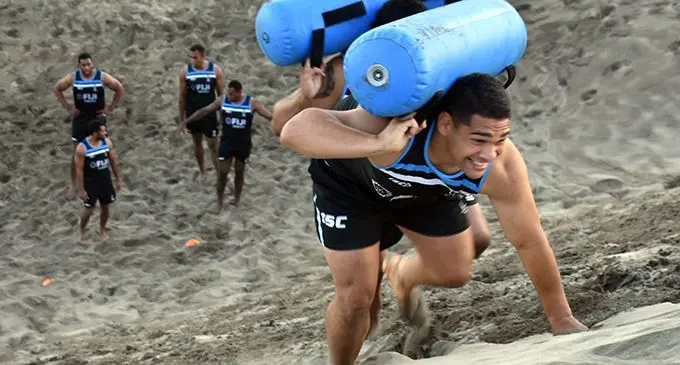 Fiji Airways Flying Fijians rep Sam Matavesi during training at the Sand Dunes in Sigatoka on July 5, 2019. Photo: Waisea Nasokia