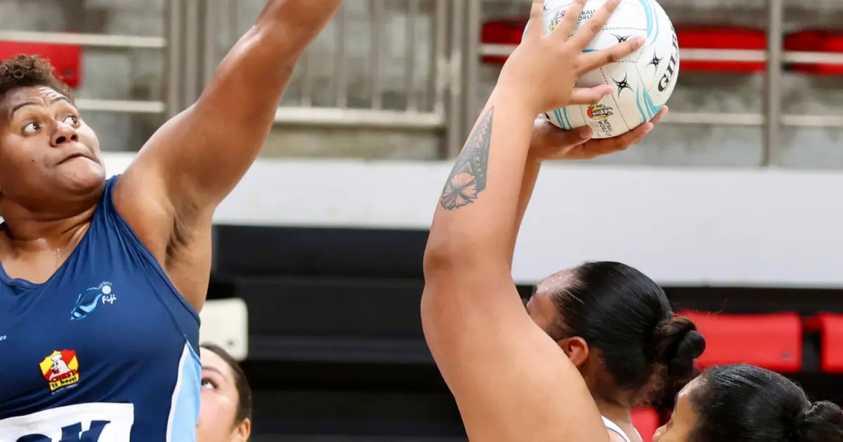 Fiji Pearls (GK) Alisi Naiqiri defends against Samoa in the Netball World Cup qualifier on September 17, 2026 in Tonga. 