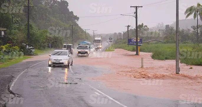 Heavy rain at Veisari in Lami has caused flooding closing part of the ropad to motorist on April 27, 2020. Photo: Ronald Kumar.