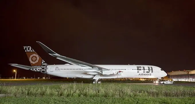 The Fiji Airways A350-900 out of the Airbus paint shop in Toulouse, France. Next stop? the fitting of the engines. Photo: Airbus