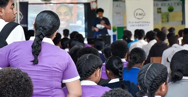 The Fiji National University team conducting a Career Discovery Session at Sigatoka Methodist College.