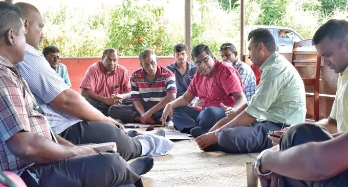 Minister for Agriculture, Rural and Maritime Development, Waterways and Environment Mahendra Reddy during a talanoa session with officers and farmers at Paipai-Vakabuli settlement in Lautoka. Photo: DEPTFO News