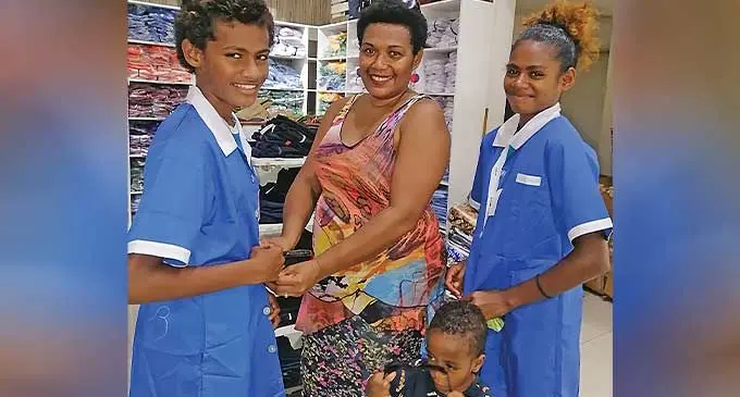 From left: Senimili Marama, Lilieta Tinai and her daughter Lilieta Nanisi and Saunalotu Onisimo at Meenoos Store in Nadi on December 28, 2023. Photo: Mereleki Nai