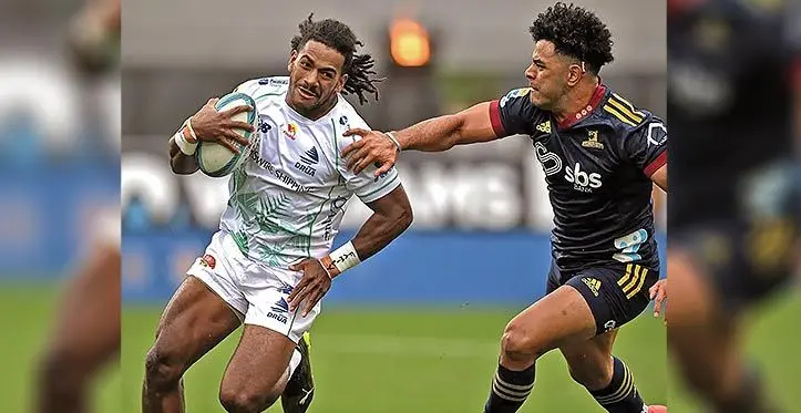 Selestino Ravutaumada in possession for Swire Shipping Drua against the Highlanders on March 25, 2023. Photo: Fijian Drua
