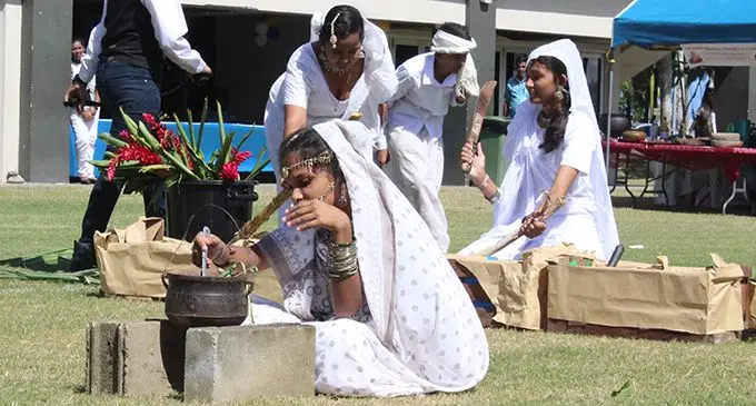 Current and former students of Visama Sanatan School from Nausori performing a skit about the Girimitiyas  during the Fiji Girmit 140th anniversary celebrations at Albert Park, Suva, on May 11, 2019. Photo: Simione Haravanua.
