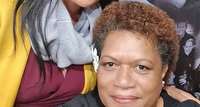 Newly appointed Netball Oceania president Wainikiti Bogidrau (right) is congratulated by Tonga Netball chief executive officer Salote Sisifa during the Oceania annual general meeting in Auckland, New Zealand. Photo: Netball Oceania
