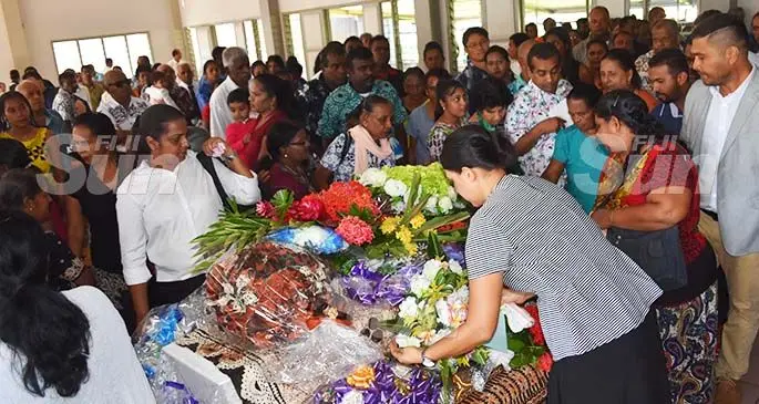 Mourners bidding their farewell to the late Sattya Singh at the Kshatriya Hall in Labasa on January 29, 2020. Photo: Shratika Naidu