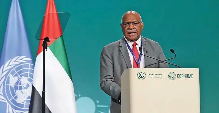 Prime Minister Sitiveni Rabuka addresses world leaders on December 4, 2023.