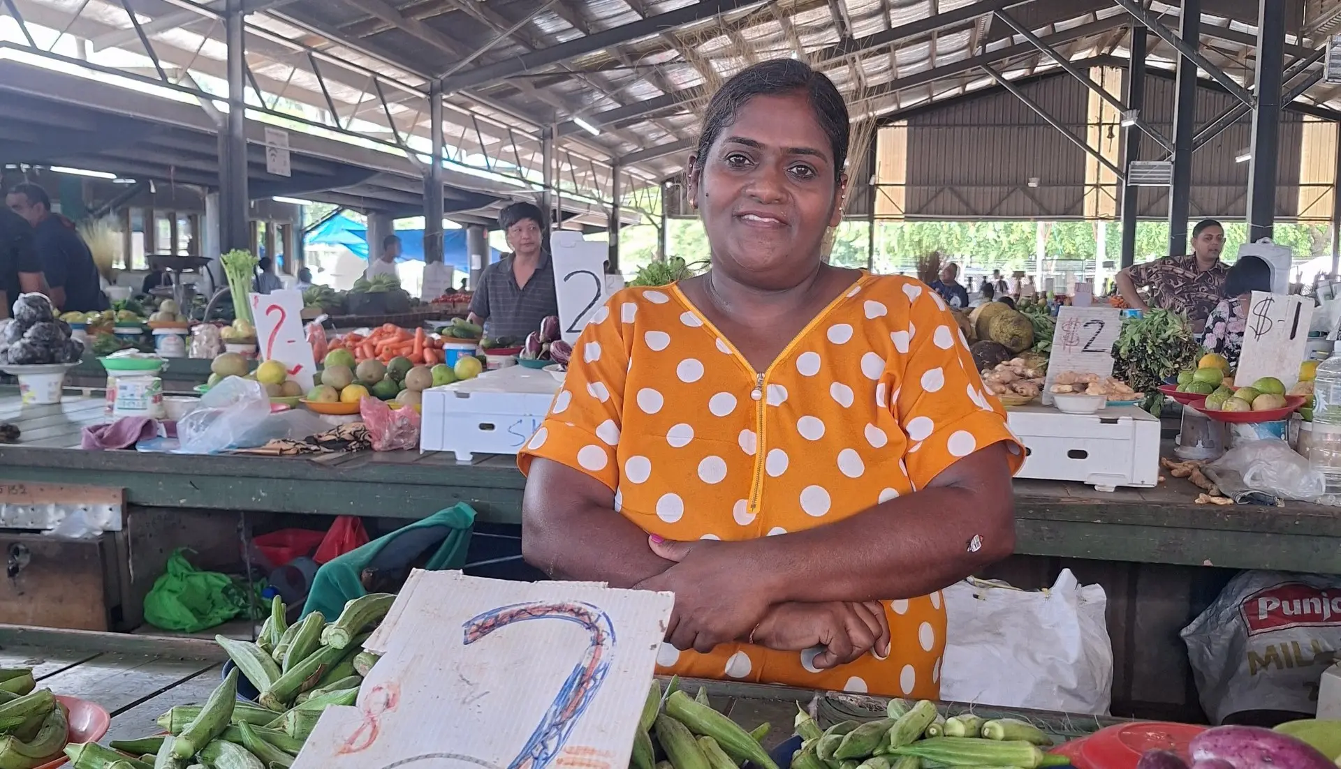Market vendor Aruna Chand at her stall in the Nadi Market. Photo: Katherine Naidu. 