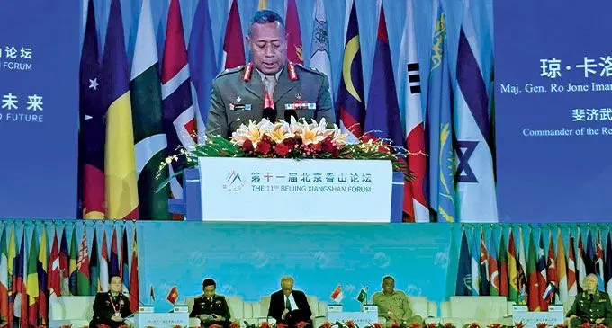 Republic of Fiji Military Forces (RFMF) Commander Major-General Ro Jone Kalouniwai speaking during the 11th Beijing Xiangshan Forum in China last week. Photo: Republic of Fiji Military Forces