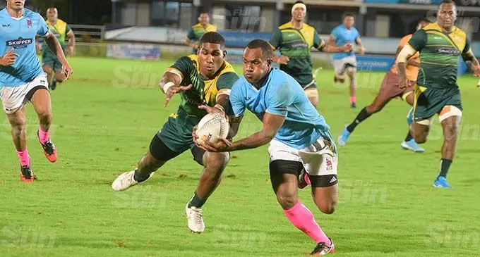 Suva's Jeke Suguturaga dives in for a try against Tailevu at ANZ Stadium on October 2, 2020. Photo: Ronald Kumar.