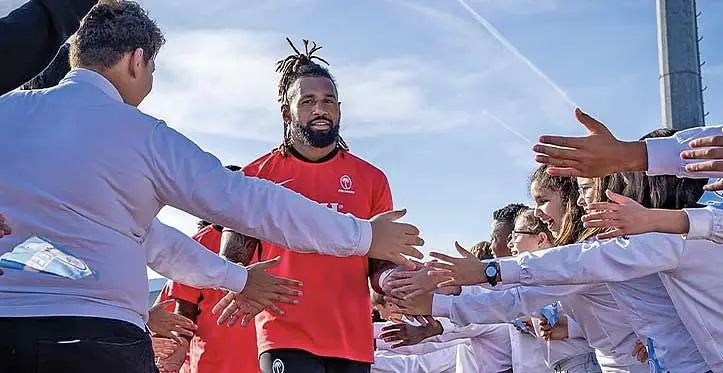 The Flying Fijians, led by captain Waisea Nayacalevu, meet their fans in France. Photo: FRU Media