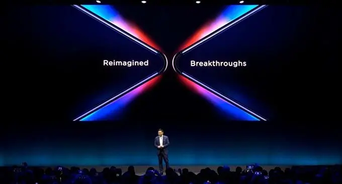Richard Yu, CEO of Consumer Business Group of Chinese tech company Huawei, presents the Mate X, a foldable 5G ready smartphone, ahead of the Mobile World Congress in Barcelona, Spain, Feb. 24, 2019. (Xinhua)