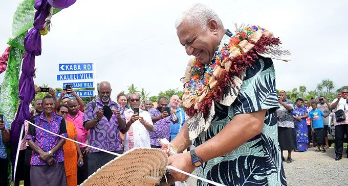 Prime Minister Voreqe Bainimarama cuts the ribbon to officially open the $6.2 million Kiuva Kaba Peninsula Road on February 1, 2020.  Photo: Ronald Kumar