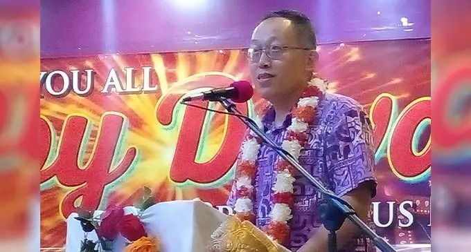 Embassy of the People’s Republic of China in Fiji Counselor Wang Xuguang delivering his speech at the Ba Town Council Diwali celebration at the Ba Town Council Hall on October 21, 2022. Photo: Salote Qalubau