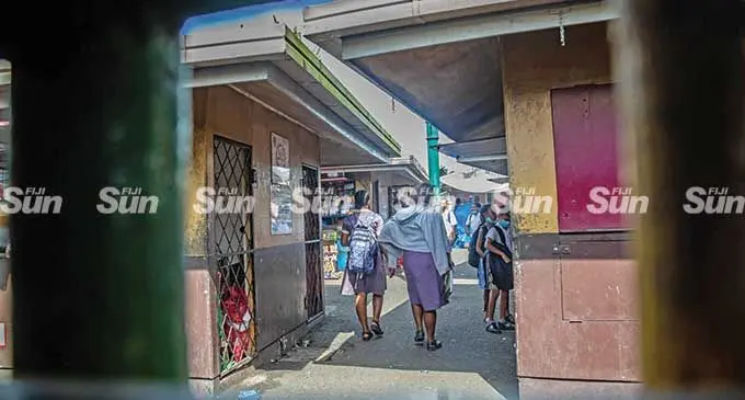 School students heading to vehicle area of the Suva Bus Station on February 21, 2022.   Photo: Leon Lord