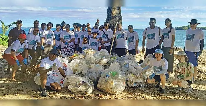 Staff and stakeholders during the clean-up at Shangri-La’s Yanuca Island resort on the Coral Coast on June 10, 2023. Photo: Waisea Nasokia