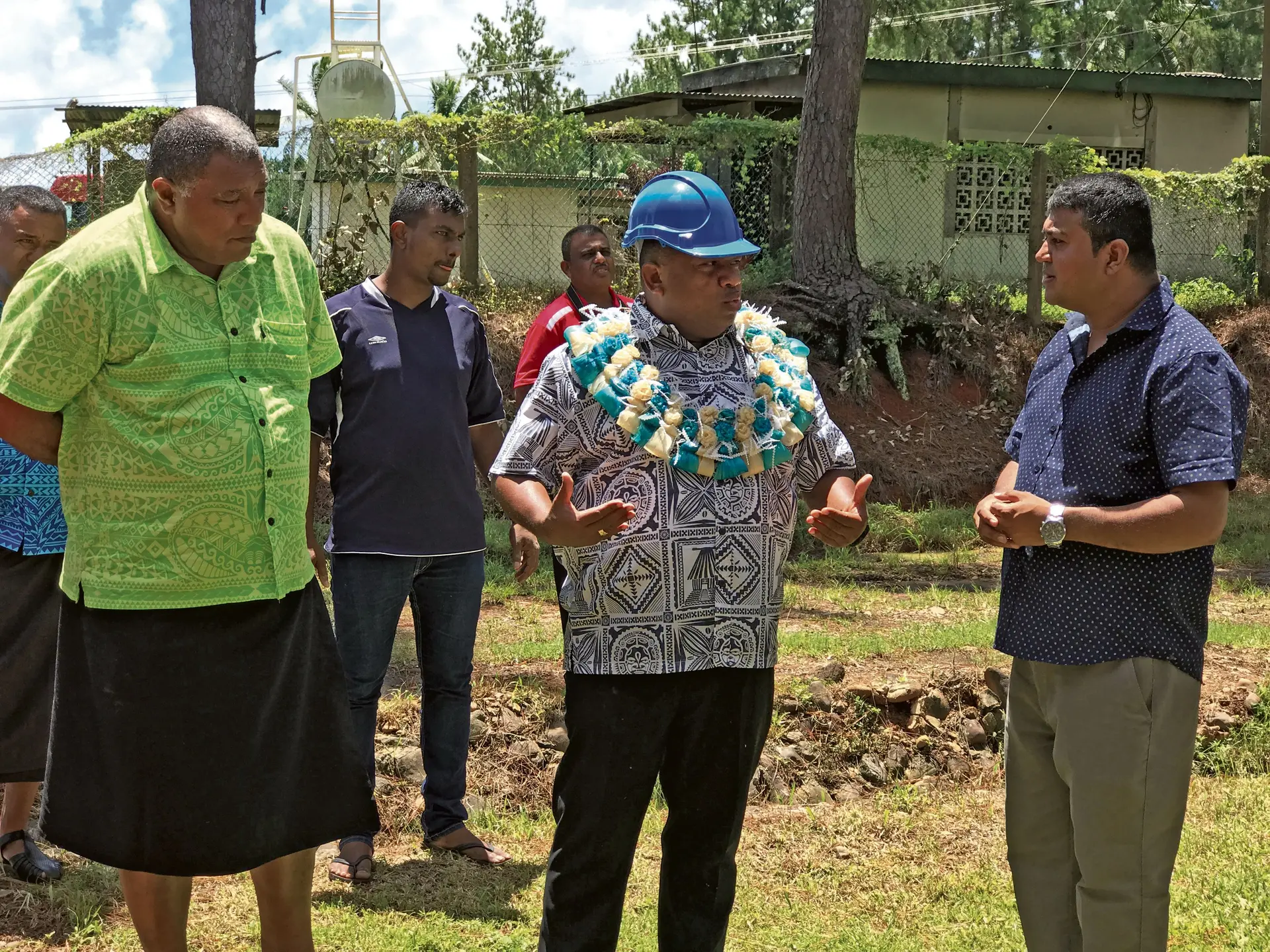 From left: Tui Macuata Ratu Wiliame Katonivere, Minister for Agriculture Inia Seruiratu and Fiji Rice Limited mill manager Ashrit Pratap during the commissioning of two dryers and rice crushed at the mill in Dreketi, Macuata Province on March 10, 2018. Photo: Shratika Naidu