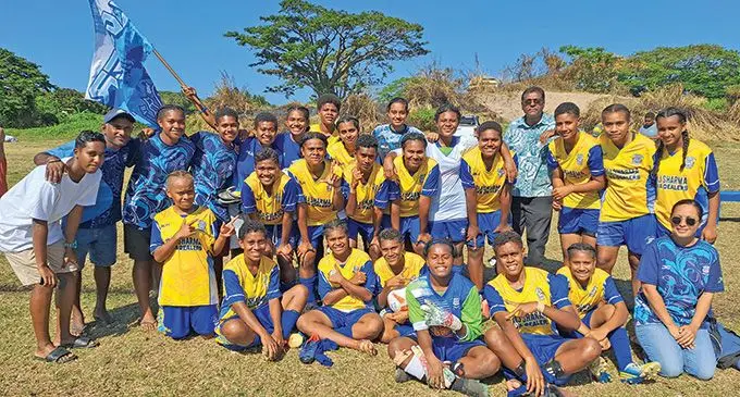 Xavier College girls football players with officials and supporters in Lautoka on September 28, 2022. Photo: Waisea Nasokia 