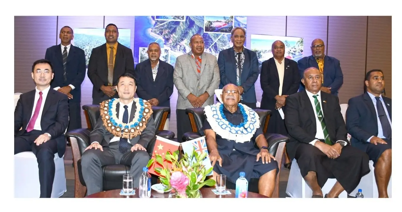 Prime Minister Sitiveni Rabuka, Chinese Chargé d’Affaires Wang Yuan (second from left), Minister for Public Works, Transport and Meteorological Services Ro Filipe Tuisawau, Minister for Lands Filimoni Vosarogo and key stakeholders on April 9, 2026.