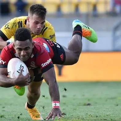 Reece shines... Crusaders winger Sevu Reece scored try in their 30-27 golden point win over the Hurricanes at the Sky Stadium on April 11, 2021. Photo: AP