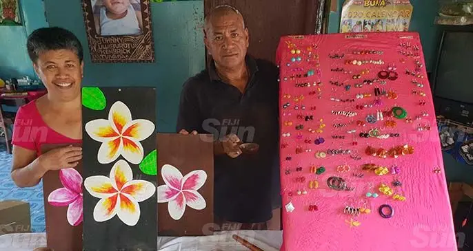 Lautoka couple, Raijieli Lako and Nacanieli Lesi with their creative works inside their home at Lovu, Lautoka on June 14, 2020. Photo: Nicolette Chambers