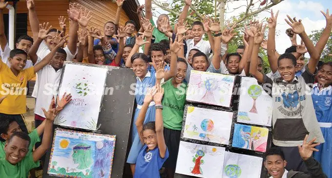 Davuilevu Methodist Primary School Year Seven students with their display to mark World Environment Day. Photo: Ronald Kumar
