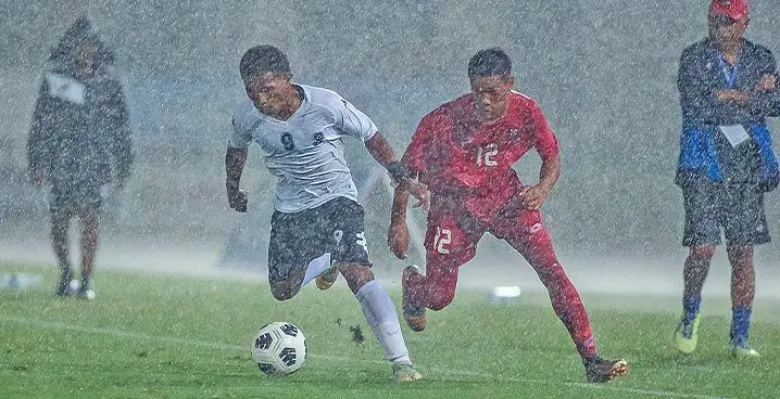 Digicel Junior Bula Boys’ striker Salimone Ravonokula controls possession against Tonga’s Puluno Kafoa during their Ocenia Football Confederation (OFC) Under-17 championship at the HFC Bank Stadium, Suva on January 18, 2023. Photo: OFC Media