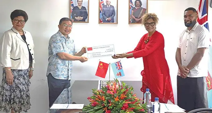 From left; Ministry of Women, Children and Poverty Alleviation Eseta Nadakuitavuki, Ambassador of the People’s Republic of China to Fiji Zhou Jian, Minister for Women, Children and Social Protection Lynda Tabuya and Inspire Pacific co-founder Ben Morrisson.