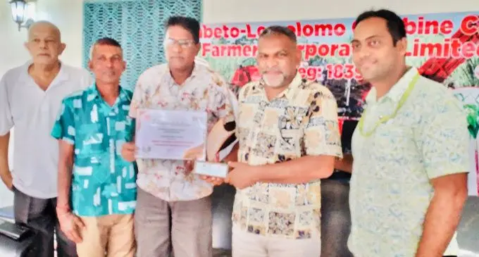 From left: Treasurer Anil Singh, Board Member Salesh Chand, President Daya Mudaliar, Minister for Tourism Faiyaz Koya and Executive Board Secretary Anukesh Singh  with their award in Sabeto. Photo: Waisea Nasokia
