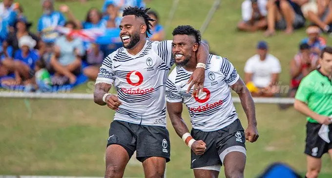 Vilimoni Botitu (left) and Frank Lomani will take on Scotland in Sunday's Test match. Photo: Leon Lord 