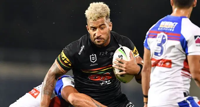 Penrith Panthers and Vodafone Fijian Bati prop Viliame Kikau takes on the Newcastle Knights at the Campbelltown Stadium in Sydney, Australia on May 31, 2020. Kikau scored a try in their 14-14 draw as they prepare to take on Auckland Warriors on Friday. Photo:  Penrith Panthers.