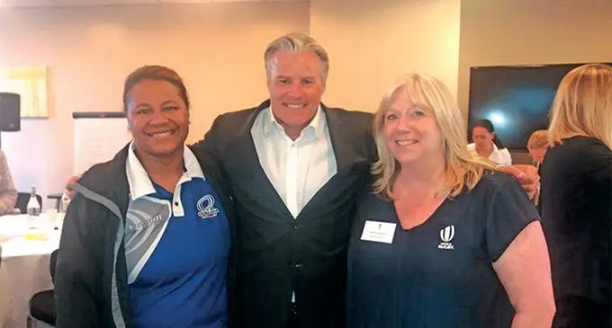 With the World Rugby ceo Brett Gosper and General Manager Women’s Rugby Katie Sadleir.