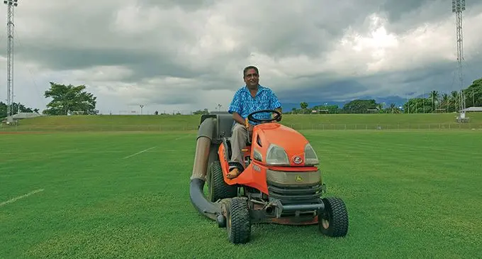 Shri Charan preparing the rugby turf at the Churchill Park in Lautoka. Photo: Nicolette Chambers