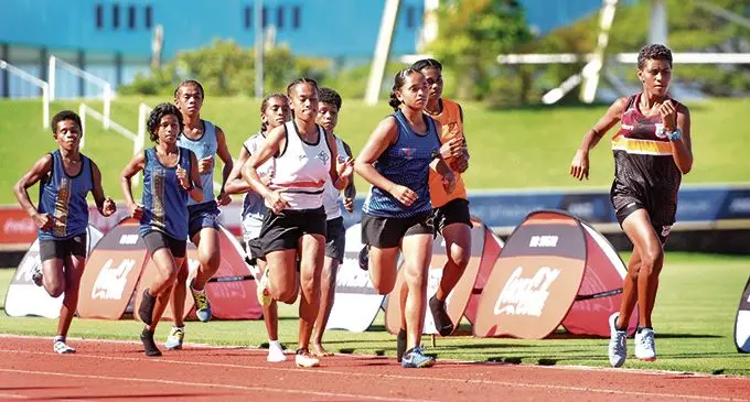 Athletes competing at the Triple N 3000metres race at ANZ Stadium on March 11, 2021. Photo: Ronald Kumar
